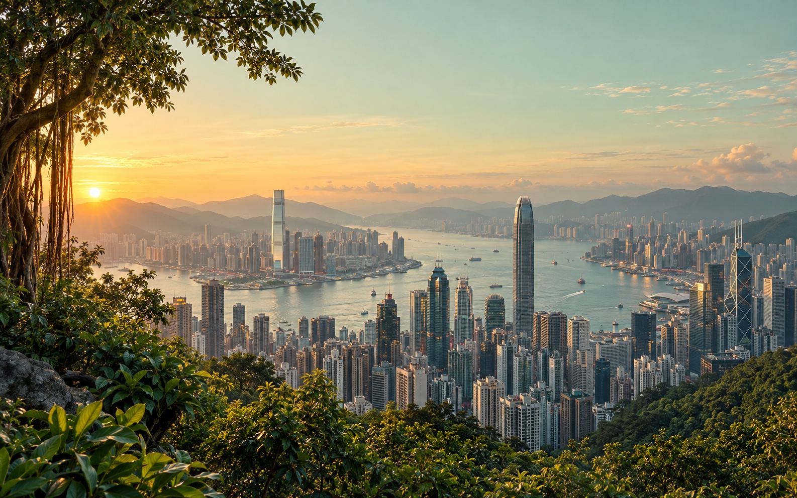 香港山頂視角的城市與山海光影